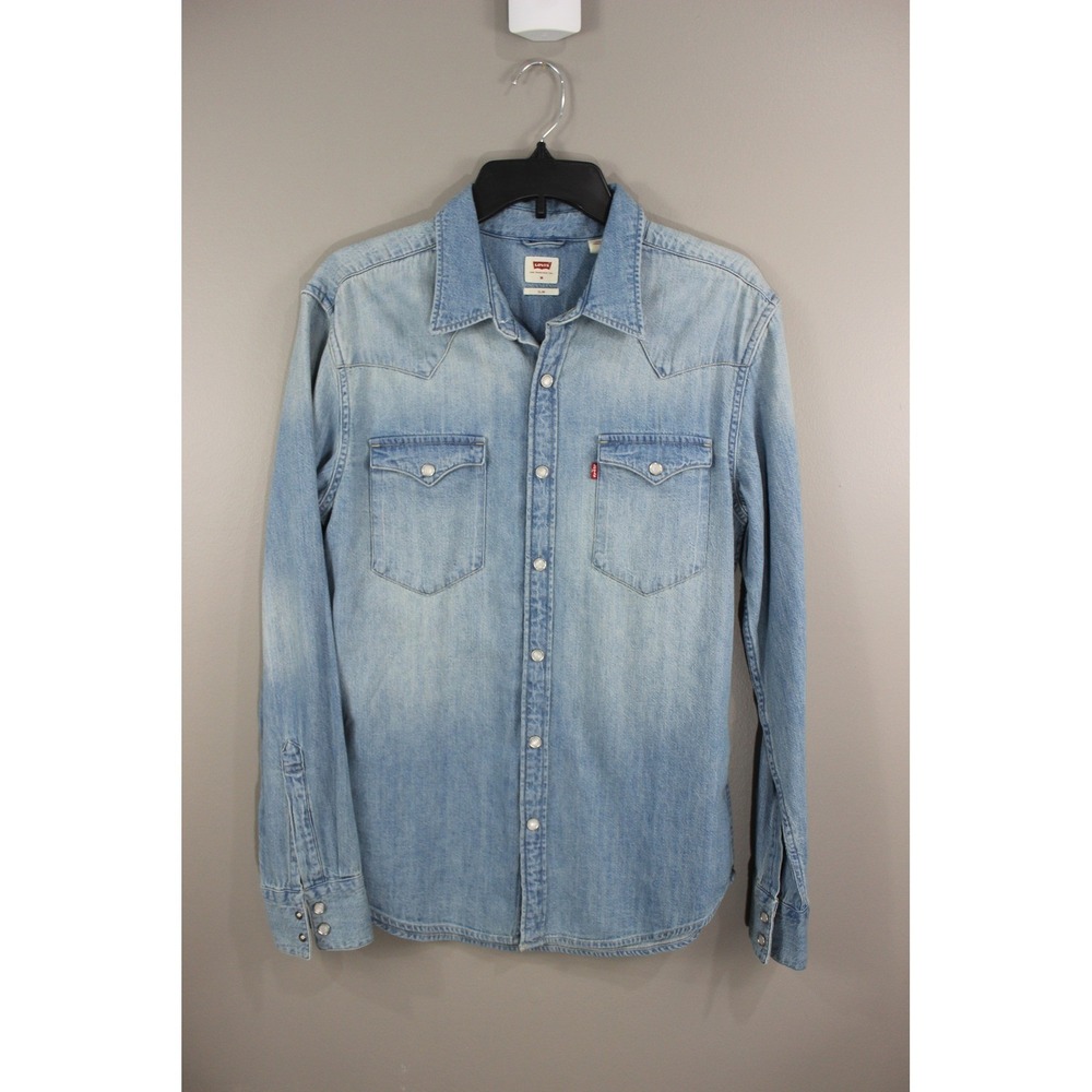 Levi's Barstow Western Shirt Mens M Light Blue NEW Slim Fit Denim Snap Up Denim